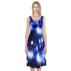 Tardis Background Space Midi Sleeveless Dress