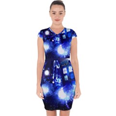 Tardis Background Space Capsleeve Drawstring Dress  by Jancukart