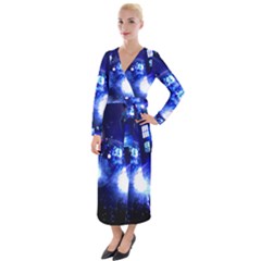 Tardis Background Space Velvet Maxi Wrap Dress by Jancukart