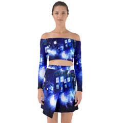 Tardis Background Space Off Shoulder Top With Skirt Set