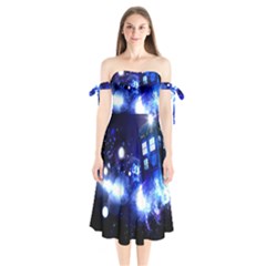 Tardis Background Space Shoulder Tie Bardot Midi Dress