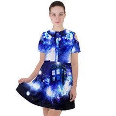 Tardis Background Space Short Sleeve Shoulder Cut Out Dress 