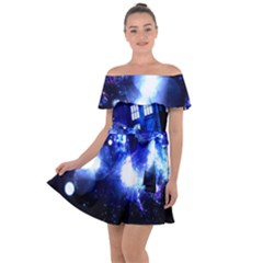 Tardis Background Space Off Shoulder Velour Dress