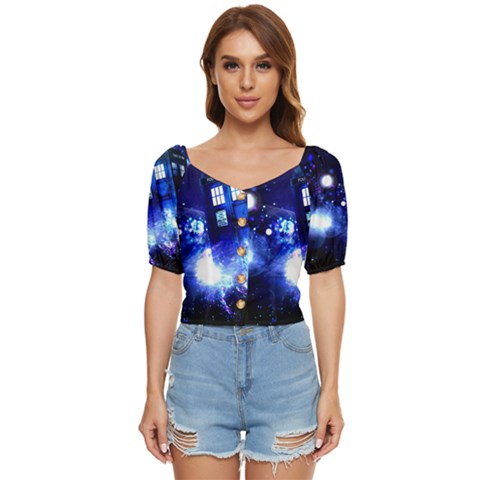 Tardis Background Space Button Up Blouse by Jancukart