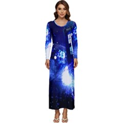 Tardis Background Space Long Sleeve Velour Longline Maxi Dress