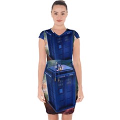 The Police Box Tardis Time Travel Device Used Doctor Who Capsleeve Drawstring Dress  by Jancukart