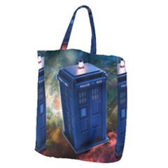 The Police Box Tardis Time Travel Device Used Doctor Who Giant Grocery Tote by Jancukart