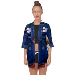 The Police Box Tardis Time Travel Device Used Doctor Who Open Front Chiffon Kimono by Jancukart