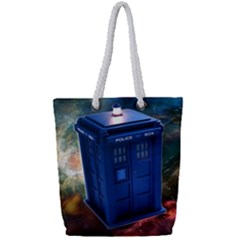 The Police Box Tardis Time Travel Device Used Doctor Who Full Print Rope Handle Tote (small)