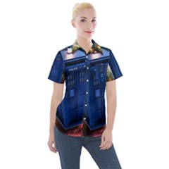 The Police Box Tardis Time Travel Device Used Doctor Who Women s Short Sleeve Pocket Shirt