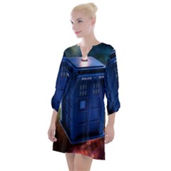 The Police Box Tardis Time Travel Device Used Doctor Who Open Neck Shift Dress by Jancukart