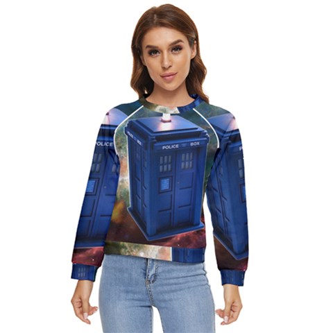 The Police Box Tardis Time Travel Device Used Doctor Who Women s Long Sleeve Raglan Tee by Jancukart