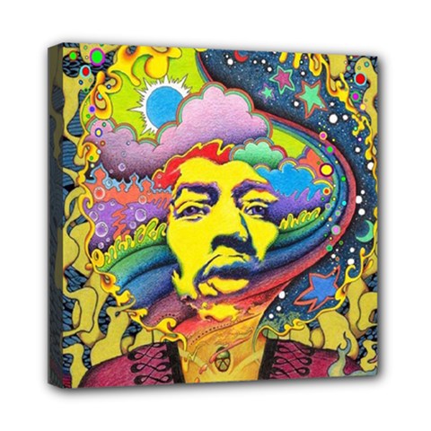 Psychedelic Rock Jimi Hendrix Mini Canvas 8  X 8  (stretched)