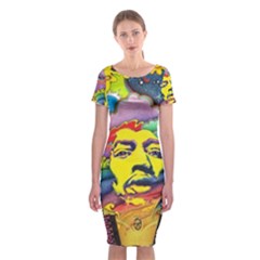 Psychedelic Rock Jimi Hendrix Classic Short Sleeve Midi Dress