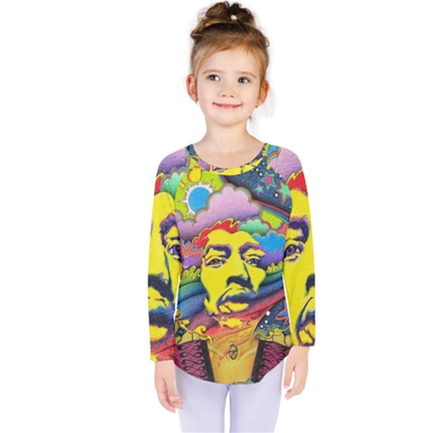 Psychedelic Rock Jimi Hendrix Kids  Long Sleeve Tee by Jancukart