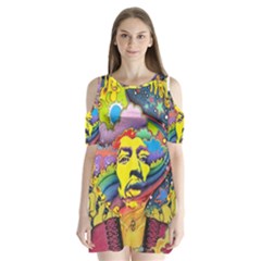 Psychedelic Rock Jimi Hendrix Shoulder Cutout Velvet One Piece