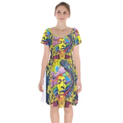 Psychedelic Rock Jimi Hendrix Short Sleeve Bardot Dress