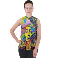 Psychedelic Rock Jimi Hendrix Mock Neck Chiffon Sleeveless Top by Jancukart