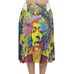 Psychedelic Rock Jimi Hendrix Velvet Flared Midi Skirt