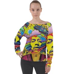 Psychedelic Rock Jimi Hendrix Off Shoulder Long Sleeve Velour Top