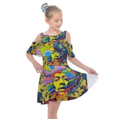 Psychedelic Rock Jimi Hendrix Kids  Shoulder Cutout Chiffon Dress by Jancukart