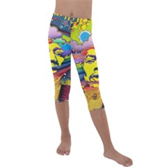 Psychedelic Rock Jimi Hendrix Kids  Lightweight Velour Capri Leggings 