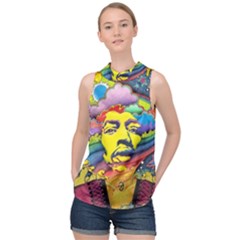 Psychedelic Rock Jimi Hendrix High Neck Satin Top by Jancukart