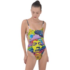 Psychedelic Rock Jimi Hendrix Tie Strap One Piece Swimsuit by Jancukart