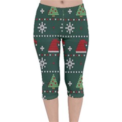 Beautiful Knitted Christmas Xmas Pattern Velvet Capri Leggings  by Jancukart