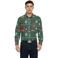 Beautiful Knitted Christmas Xmas Pattern Men s Long Sleeve Pocket Shirt  by Jancukart