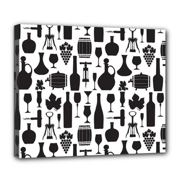 Wine Pattern Black White Deluxe Canvas 24  x 20  (Stretched)