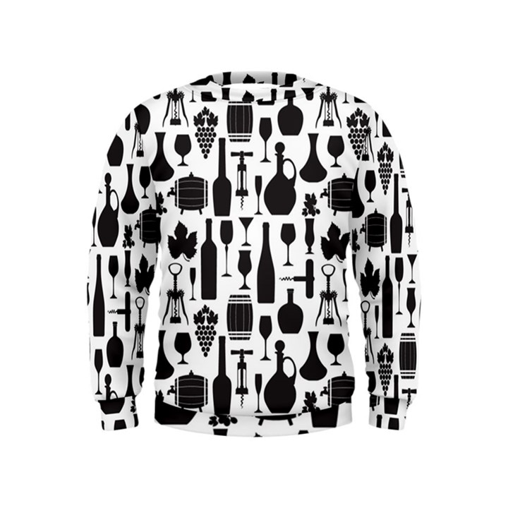 Wine Pattern Black White Kids  Sweatshirt