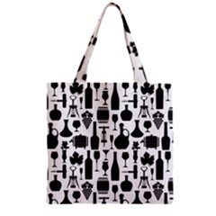 Wine Pattern Black White Zipper Grocery Tote Bag by Jancukart