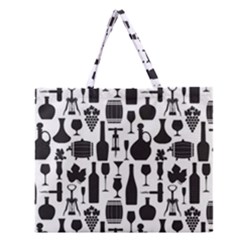 Wine Pattern Black White Zipper Large Tote Bag by Jancukart