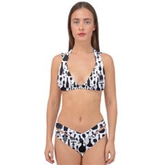 Wine Pattern Black White Double Strap Halter Bikini Set by Jancukart