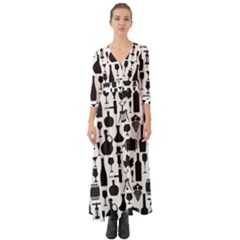 Wine Pattern Black White Button Up Boho Maxi Dress by Jancukart