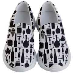 Wine Pattern Black White Kids Lightweight Slip Ons by Jancukart