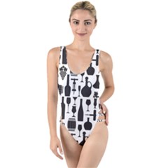 Wine Pattern Black White High Leg Strappy Swimsuit by Jancukart