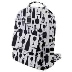 Wine Pattern Black White Flap Pocket Backpack (small) by Jancukart