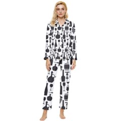 Wine Pattern Black White Womens  Long Sleeve Velvet Pocket Pajamas Set by Jancukart