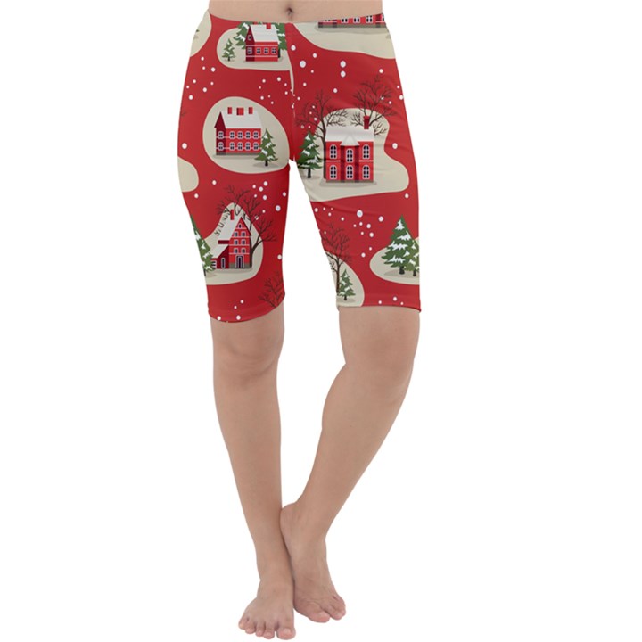 Christmas New Year Seamless Pattern Cropped Leggings 