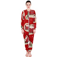 Christmas New Year Seamless Pattern Onepiece Jumpsuit (ladies)