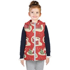 Christmas New Year Seamless Pattern Kids  Hooded Puffer Vest