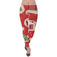 Christmas New Year Seamless Pattern Velvet Leggings