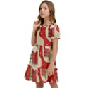 Christmas New Year Seamless Pattern Kids  Puff Sleeved Dress View3