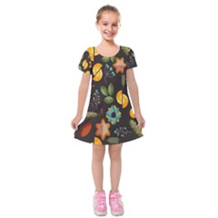 Christmas Seamless Pattern Kids  Short Sleeve Velvet Dress