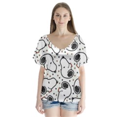 Dog Pattern V-neck Flutter Sleeve Top