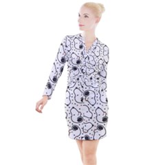 Dog Pattern Button Long Sleeve Dress by Jancukart