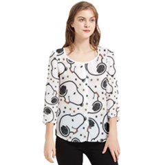 Dog Pattern Chiffon Quarter Sleeve Blouse