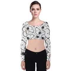 Dog Pattern Velvet Long Sleeve Crop Top